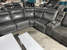 Load image into Gallery viewer, Bargotti Charcoal Leather 6 Pc Dual
Power Reclining Sectional