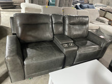 Load image into Gallery viewer, Bargotti Charcoal Leather 6 Pc Dual
Power Reclining Sectional
